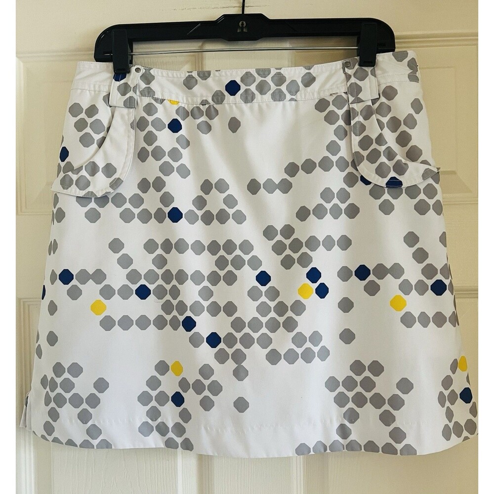 Nvo Golf Skort Womens 10 White Gray Abstract Geometric Hexagon Athleisure Skirt